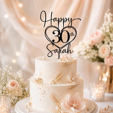 Load image into Gallery viewer, Personalised Wooden Birthday Cake Topper, Custom Name Age Party Decoration, Milestone Birthday Topper, 30th 40th 50th 60th Gift