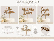 Load image into Gallery viewer, Personalised Wooden Wedding Cake Topper, Custom Script Mr & Mrs Last Name