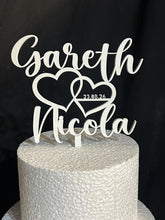 Load image into Gallery viewer, Personalized Wedding Cake Topper with date , Couples names Cake Toppers for Wedding, Rustic Wedding Cake Topper, Custom Wedding Cake Topper