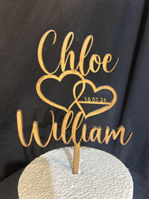 Load image into Gallery viewer, Personalized Wedding Cake Topper with date , Couples names Cake Toppers for Wedding, Rustic Wedding Cake Topper, Custom Wedding Cake Topper