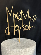 Load image into Gallery viewer, Gold Wedding cake topper, Personalized cake topper, Rustic wedding cake topper, Custom Mr Mrs topper, Anniversary Cake toppers, Wood topper