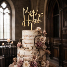 Load image into Gallery viewer, Gold Wedding cake topper, Personalized cake topper, Rustic wedding cake topper, Custom Mr Mrs topper, Anniversary Cake toppers, Wood topper