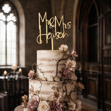 Load image into Gallery viewer, Gold Wedding cake topper, Personalized cake topper, Rustic wedding cake topper, Custom Mr Mrs topper, Anniversary Cake toppers, Wood topper