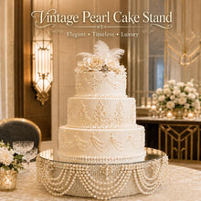 Load image into Gallery viewer, Pearl Drape Wedding Cake Stand, Luxury Mirrored Cake Display, Ivory White Pearl Cake Stand, Vintage Crystal Cake Stand, Wedding Cake Riser