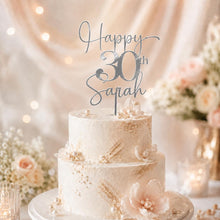 Load image into Gallery viewer, Personalised Wooden Birthday Cake Topper, Custom Name Age Party Decoration, Milestone Birthday Topper, 30th 40th 50th 60th Gift