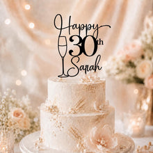 Load image into Gallery viewer, Personalised Wooden Birthday Cake Topper, Custom Name Age Party Decoration, Milestone Birthday Topper, 30th 40th 50th 60th Gift