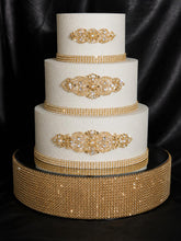 Load image into Gallery viewer, Crystal Rhinestone Cake Stand:Gold wedding cake base silver cake holder Diamante Mirror top