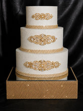 Load image into Gallery viewer, Crystal Rhinestone Cake Stand:Gold wedding cake base silver cake holder Diamante Mirror top