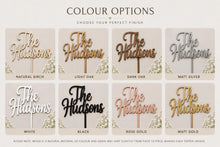 Load image into Gallery viewer, Personalised Wooden Wedding Cake Topper, Custom Script Mr & Mrs Last Name