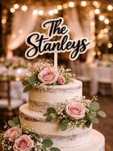 Load image into Gallery viewer, Personalised Wooden Wedding Cake Topper, Custom Script Mr & Mrs Last Name