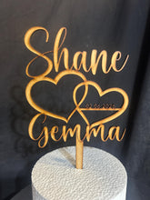 Load image into Gallery viewer, Personalized Wedding Cake Topper with date , Couples names Cake Toppers for Wedding, Rustic Wedding Cake Topper, Custom Wedding Cake Topper