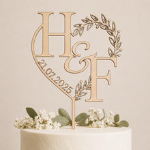 Load image into Gallery viewer, Personalized Cake Topper with a Date with Initials, Anniversary Personalised Custom Cake Topper, Couples name Wedding topper