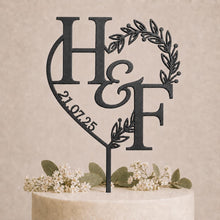 Load image into Gallery viewer, Personalized Cake Topper with a Date with Initials, Anniversary Personalised Custom Cake Topper, Couples name Wedding topper