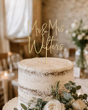 Load image into Gallery viewer, Gold Wedding cake topper, Personalized cake topper, Rustic wedding cake topper, Custom Mr Mrs topper, Anniversary Cake toppers, Wood topper