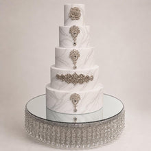 Load image into Gallery viewer, Crystal Effect Wedding Cake Stand: Waterfall Design, Acrylic Mirror Top