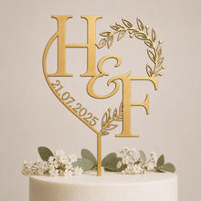 Load image into Gallery viewer, Personalized Cake Topper with a Date with Initials, Anniversary Personalised Custom Cake Topper, Couples name Wedding topper