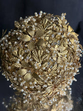 Load image into Gallery viewer, Champagne Bridal Bouquet Gold Wedding Bouquet Luxury Keepsake Flower Bouquet Pearl Bride Bouquet Gatsby 1920's style