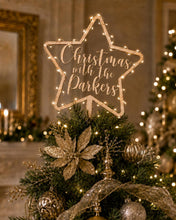 Load image into Gallery viewer, Personalised Christmas Tree Topper, Wooden Family Name Star, Rustic Surname Decoration, Custom Christmas Keepsake.Tree Decoration Ornament