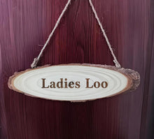 Load image into Gallery viewer, Personalised Log Slice Hanging Door Sign - Customse your Message Mother's and Father's Day gift, Home Decor, Hotel Signage.