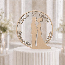 Load image into Gallery viewer, Personalized Wedding Cake Topper with date , Couples names Cake Toppers for Wedding, Rustic Wedding Cake Topper, Custom Wedding Cake Topper