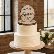 Load image into Gallery viewer, Personalised Rustic wood slice Cake Topper / Keepsake wood log Keepsake