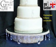 Load image into Gallery viewer, Wedding cake stand, glass Crystal rhinestone, droplet design+ LED lights, round or square all sizes. by Crystal wedding uk