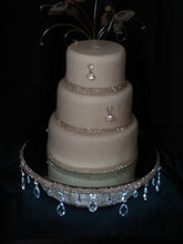 Load image into Gallery viewer, Wedding cake stand, Teardrop design + LED lights - round or square Real crystal AB, Gold or Silver cols by Crystal wedding uk
