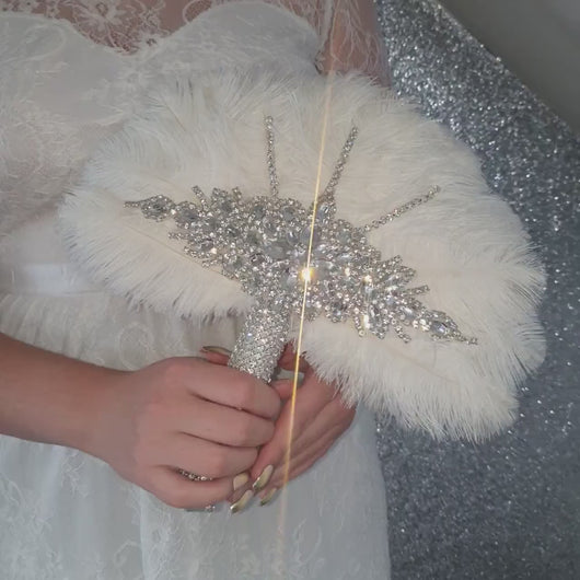 Wedding feather fan, brides black ostrich fan, wedding hand fan, Great Gatsby  any colour as custom made to order by Crystal Wedding UK