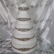 Load and play video in Gallery viewer, CAKE BROOCH crystal rhinestone & pearl  cake decoration 1 yard - Silver or Gold by Crystal Wedding UK