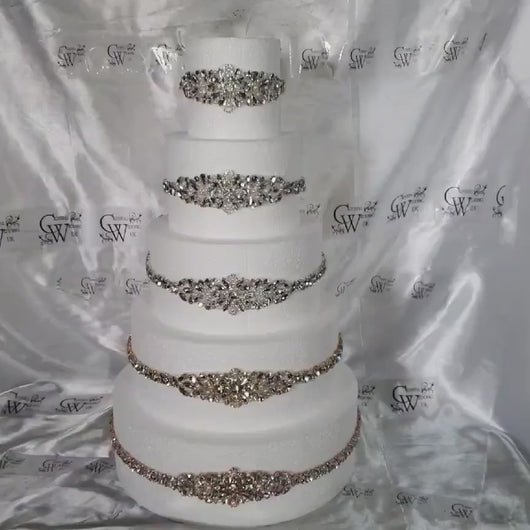 CAKE BROOCH crystal rhinestone & pearl  cake decoration 1 yard - Silver or Gold by Crystal Wedding UK