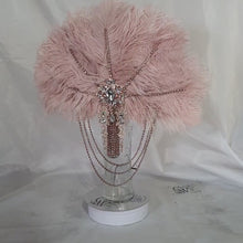 Load and play video in Gallery viewer, Gold Champagne  feather fan bouquet cascade, pink Great Gatsby wedding style 1920&#39;s - any colour as custom made by Crystal wedding uk
