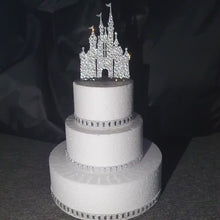 Load and play video in Gallery viewer, Castle Cake topper -large size, Swarovski crystal elements  - FAIRYTALE CASTLE design, Cake decoration by Crystal wedding uk