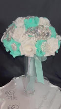 Load and play video in Gallery viewer, Brooch Bouquet,Robins egg blue, duck egg blue  teal rose bouquet. by Crystal wedding uk