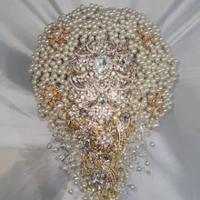 Load and play video in Gallery viewer, Pearl cascade teardrop  brooch  bouquet Jeweled  art deco gatsby vintage style. by Crystal wedding uk
