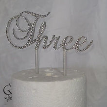 Load and play video in Gallery viewer, Crystal NUMBER WORD topper ,Swarovski element  rhinestone Cake Topper decor, Wedding rhinestone jewel letter cake decorations.