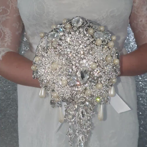Crystal cascade brooch bouquet, jewel bouquet, alternative Great Gatsby style wedding flowers. by Crystal wedding uk
