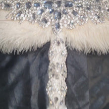 Load and play video in Gallery viewer, Ivory Feather Fan, Brides wedding bouquet  fan style 1920's event - any colour as custom made by Crystal wedding uk