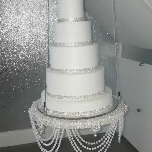 Suspended  cake swing, hanging cake stand ,Pearl drape and crystal ,heavy duty holds 200lbs by Crystal wedding uk