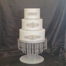Load and play video in Gallery viewer, Wedding cake stand, Tiered style, acrylic  faux crystal chandelier cake stand+ LED by Crystal wedding uk
