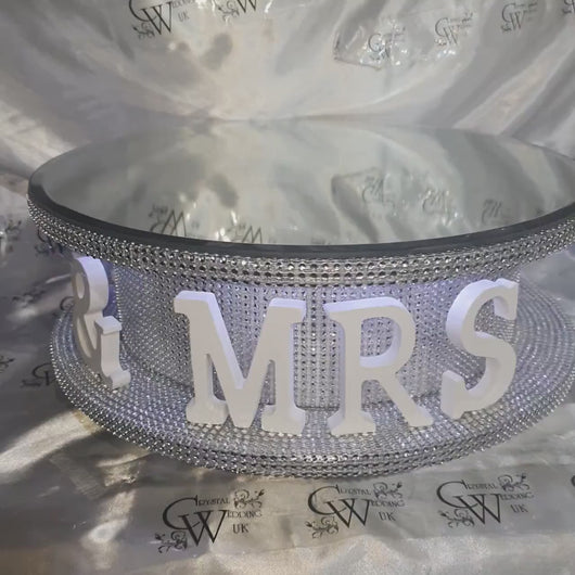 Cake stand Mr & Mrs personalised words wedding cake stand + lights [ choose from Many word options  - Personalised, RHINESTONE EFFECT FINISH