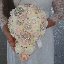 Load and play video in Gallery viewer, BROOCH BOUQUET  Blush  & Pearl wedding bouquet by Crystal wedding uk