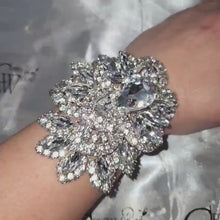 Load and play video in Gallery viewer, Wedding prom corsage. rhinestone brooch Bracelet Jewellery by Crystal wedding uk