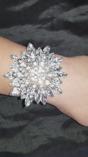 Load and play video in Gallery viewer, Wrist corsage ,Crystal rhinestone Wedding Cuff, bridesmaid Bracelet by Crystal wedding uk