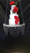Load and play video in Gallery viewer, Suspended cake Swing, Glass Crystals ,cake swing,  suspended cake platform,heavy duty holds 200lbs cake stand by Crystal wedding uk