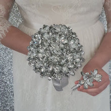 Load and play video in Gallery viewer, Crystal bouquet, crystal flowers, Brides wedding bouquet by Crystal wedding uk