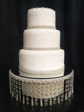 Load image into Gallery viewer, Ivory bead and crystal wedding cake stand   - round or square all sizes by Crystal wedding uk

