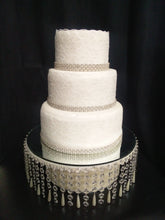 Load image into Gallery viewer, Ivory bead and crystal wedding cake stand - round or square all sizes by Crystal wedding uk