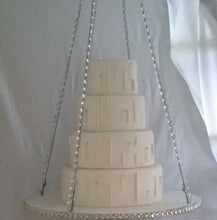 Load image into Gallery viewer, Suspended Swing cake  platform real crystal edging. Mirror heavy duty holds 200lbs by Crystal wedding uk

