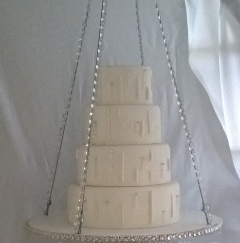 Suspended Swing cake  platform real crystal edging. Mirror heavy duty holds 200lbs by Crystal wedding uk