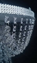 Load image into Gallery viewer, Swing cake Plate, Crystal chandelier,  suspended Swing, wedding cake stand ,mirror top + LED ,faux crystals heavy duty